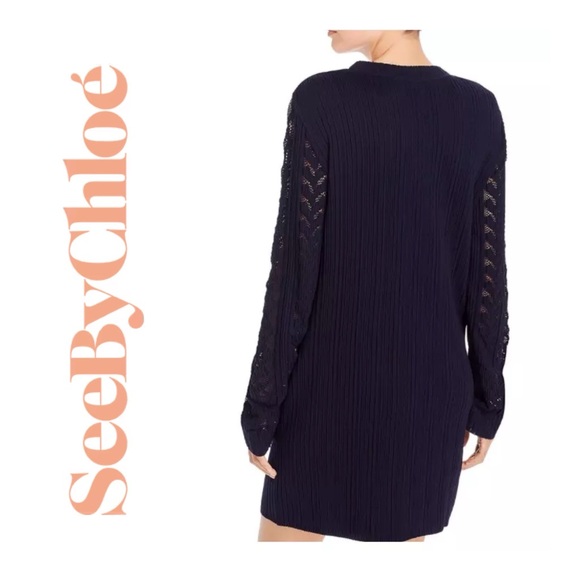 NWT SEE BY CHLOE Trimmed Ribbed-Knit Dress in
Navy Size Medium - Picture 2 of 7